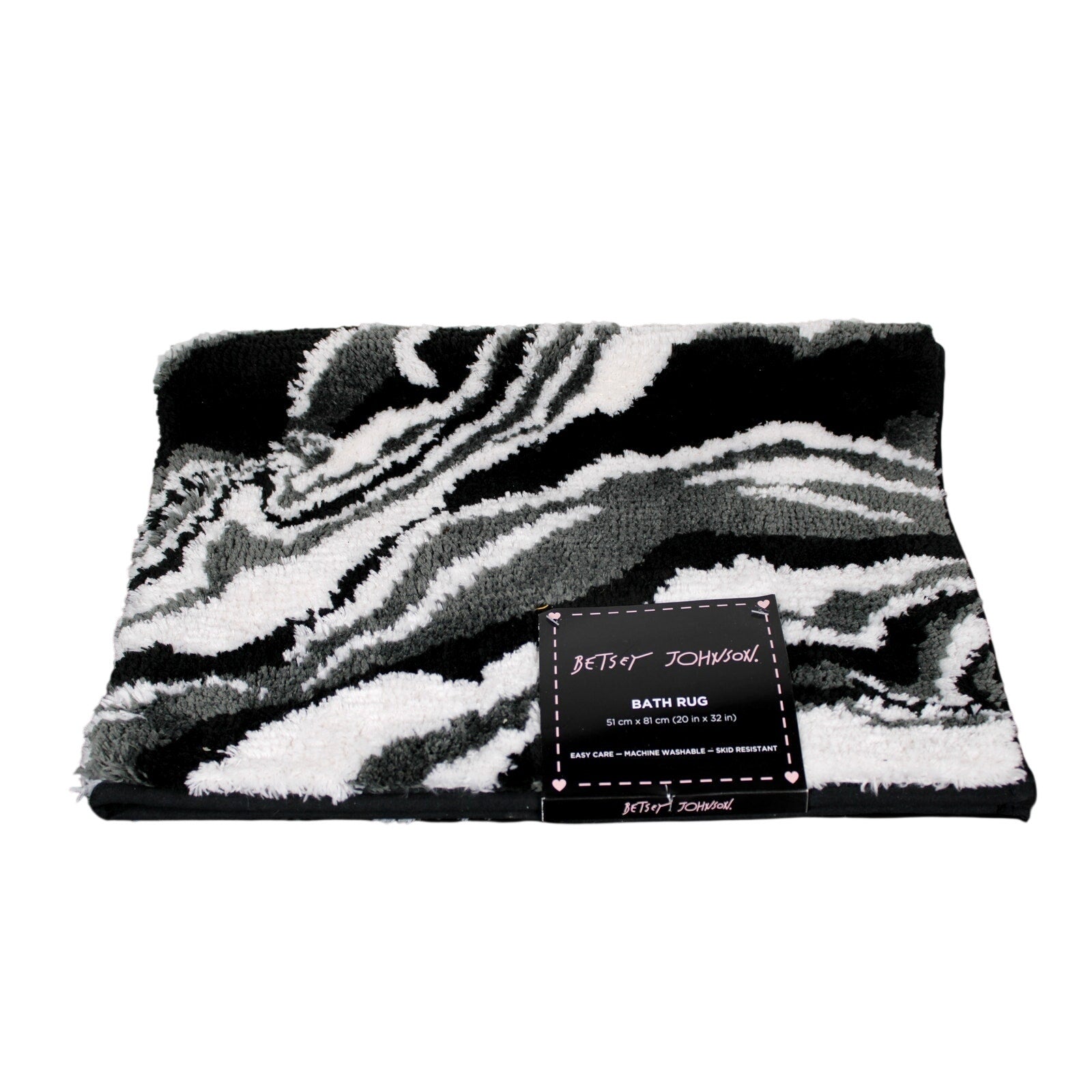 BETSEY JOHNSON - Black, White, Gray MARBLE Design Bath Floor Rug 20X32"