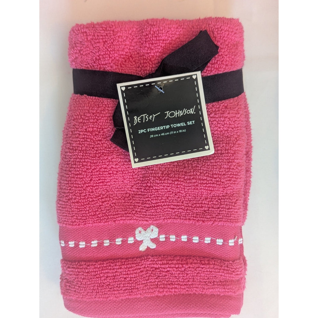 Betsey Johnson 2pc Hand Towels 11"x18" Row of Bows Pink Color 100% Cotton