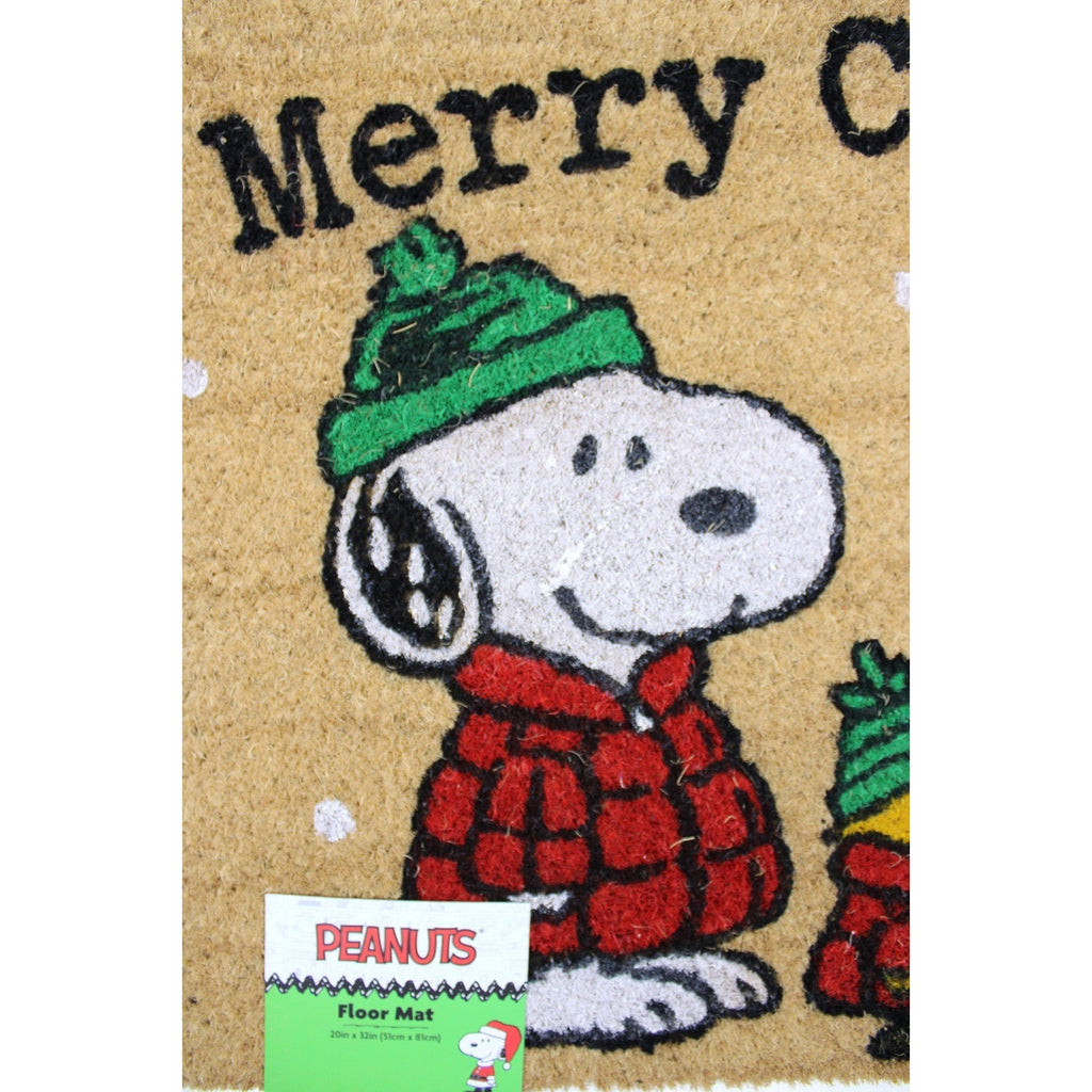 Peanuts Snoopy Woodstock Red Puffer Jacket Merry Christmas Coco Coir Mat 20"x32”