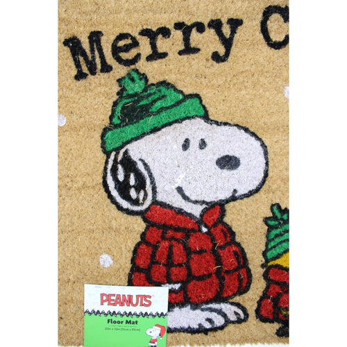 Peanuts Snoopy Woodstock Red Puffer Jacket Merry Christmas Coco Coir Mat 20"x32”