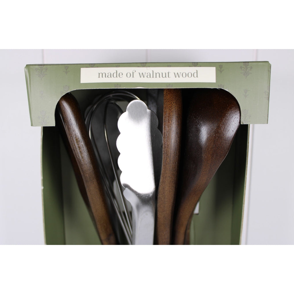 7-piece Walnut Wooden Kitchen Utensil Set - Includes a rotating holder