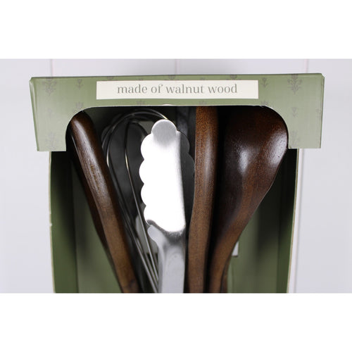 7-piece Walnut Wooden Kitchen Utensil Set - Includes a rotating holder