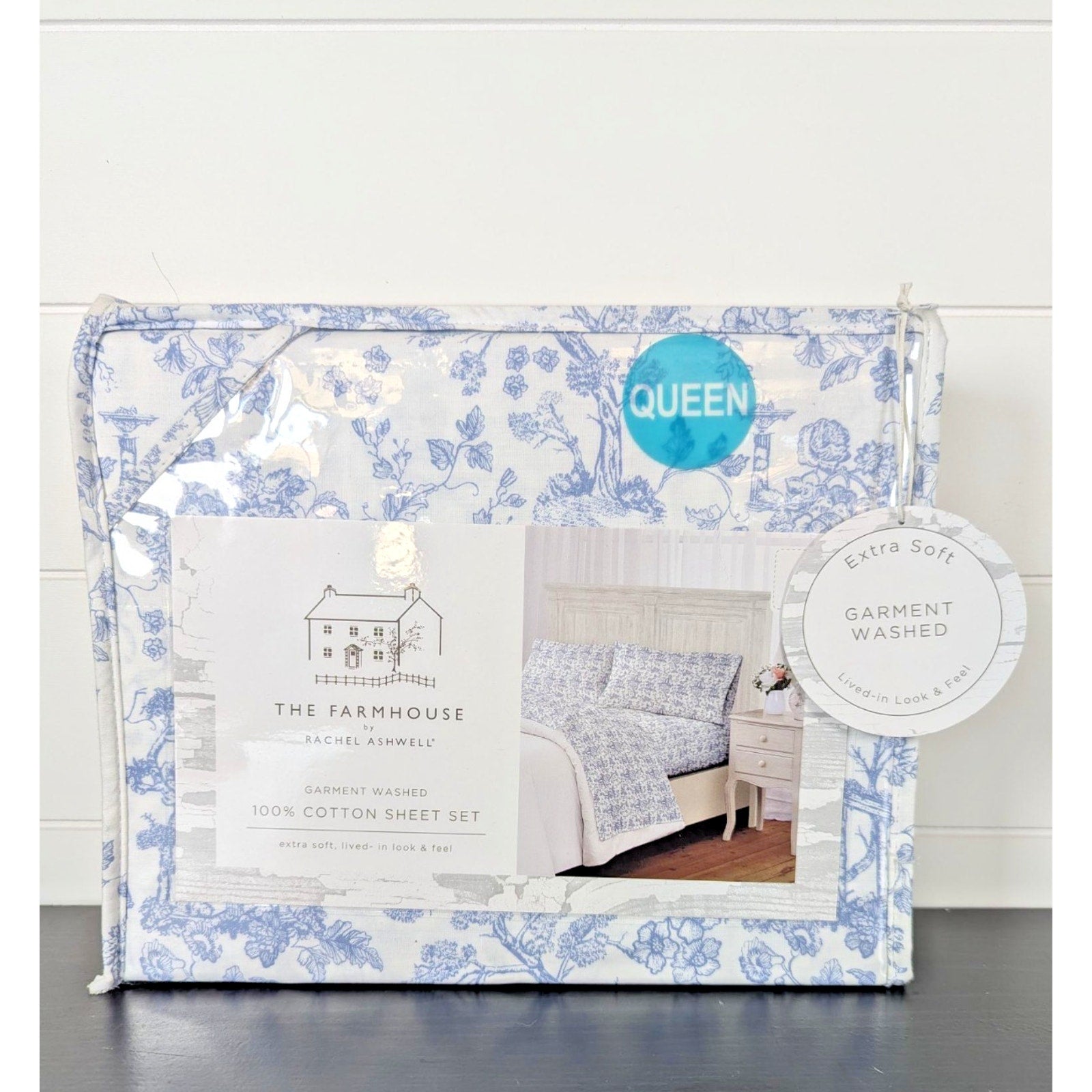 The Farmhouse Rachel Ashwell Blue Floral Queen Sheet Set