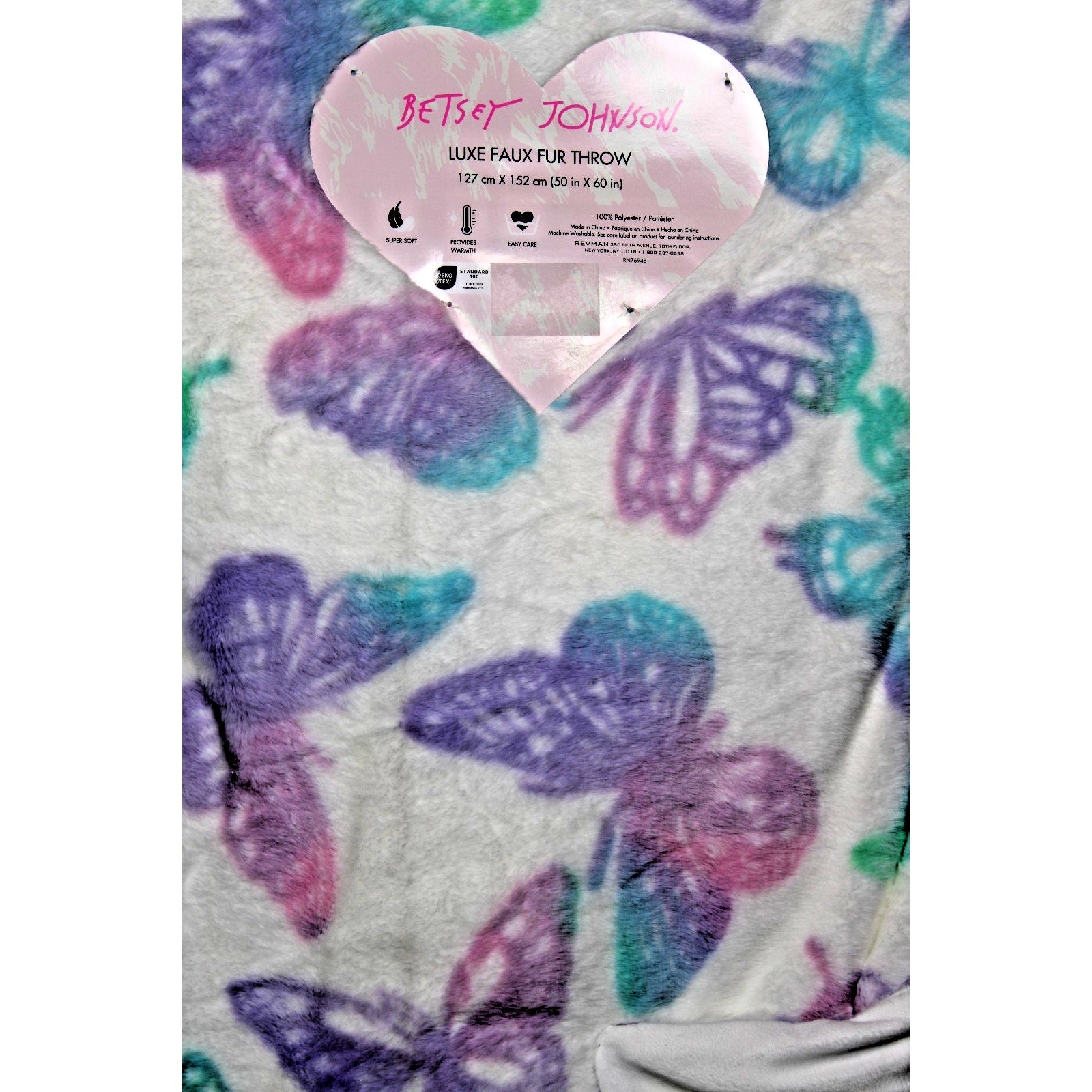 Betsey Johnson White with Butterflies Luxe Faux Fur Throw Blanket - Super soft
