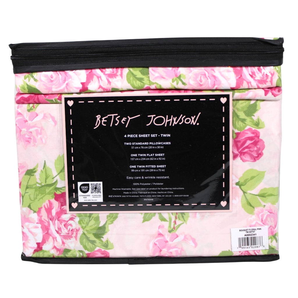 Betsey Johnson 4 Piece Twin Sheet Set Bouquet Floral Pink