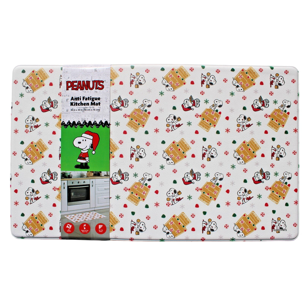 Peanuts Anti Fatigue Kitchen Mat 18”x30” Snoopy Christmas Gingerbread Doghouse