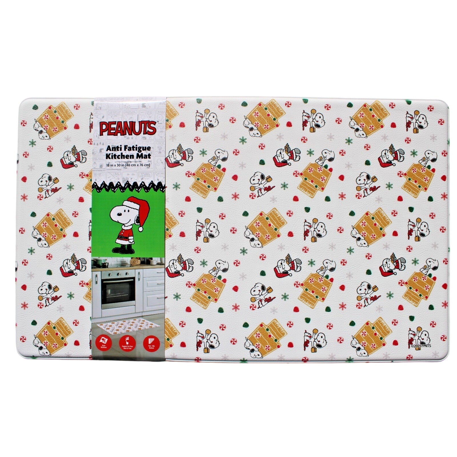Peanuts Anti Fatigue Kitchen Mat 18”x30” Snoopy Christmas Gingerbread Doghouse