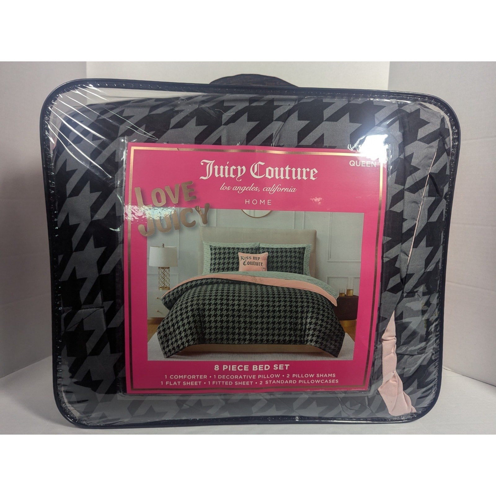 Juicy Couture Queen size Black, Gray and Pink 8-Piece Bed Set