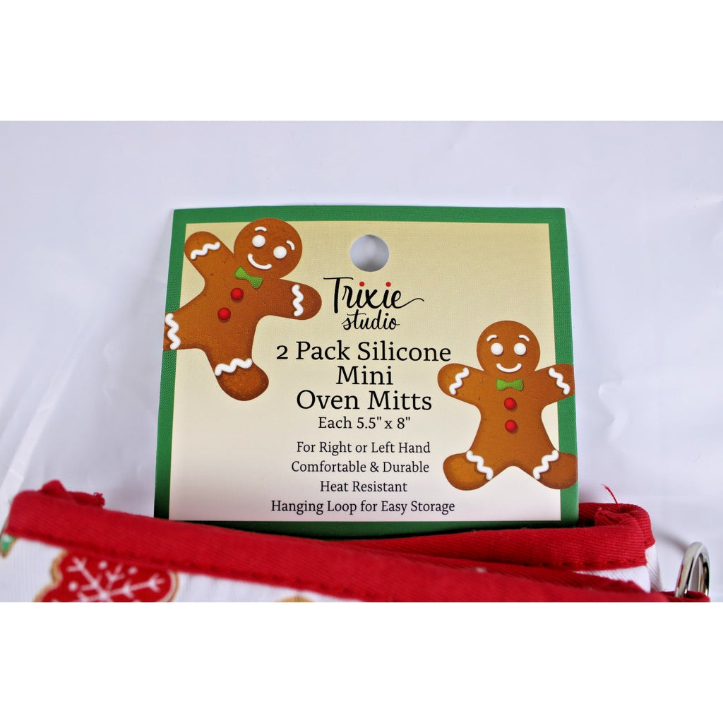 Christmas Gingerbread Kitchen Mini Oven Mitt Set of 2 - Silicone Grip