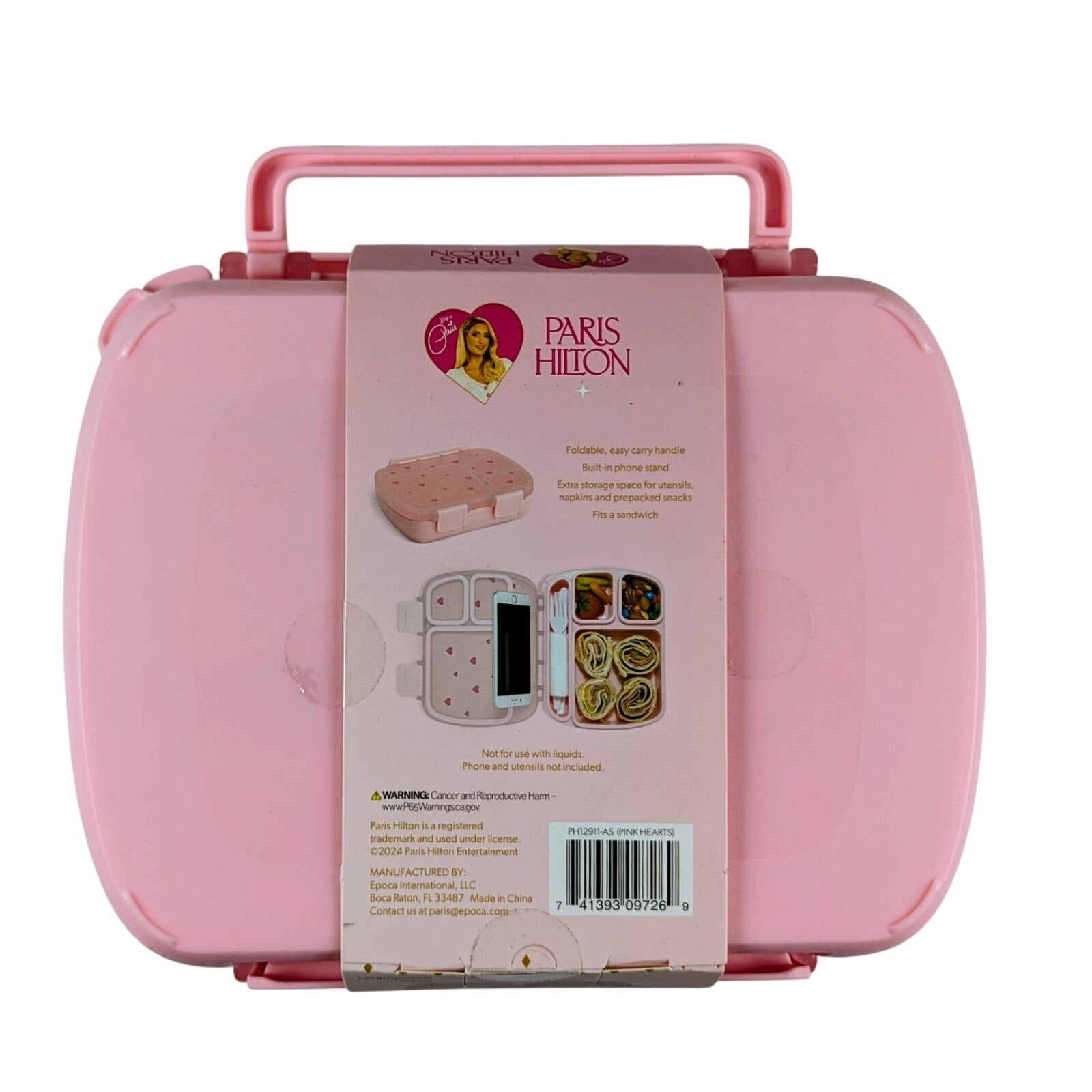 Paris Hilton Bento Style Box 4 Compartment Lunch Box Pink Hearts NEW