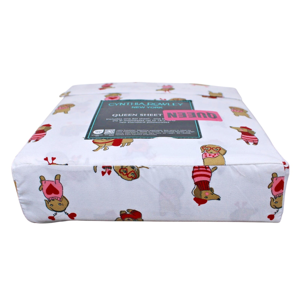 CYNTHIA ROWLEY Queen Sheet Set Weenie Dogs Valentines Hearts DACHSHUND