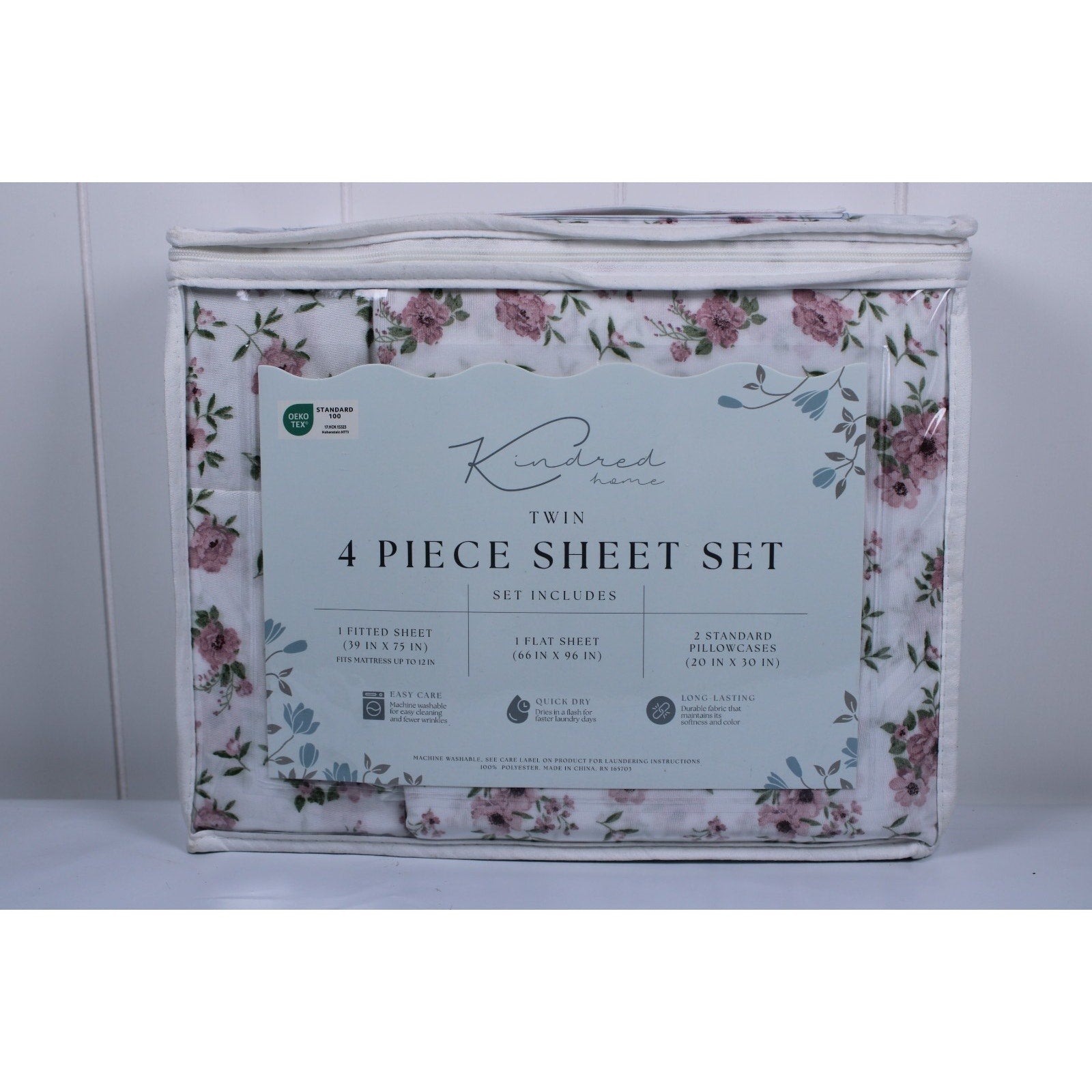 KINDRED HOME 4 PIECE Floral DESIGN TWIN SHEET SET 1 EX PILLOWCASE