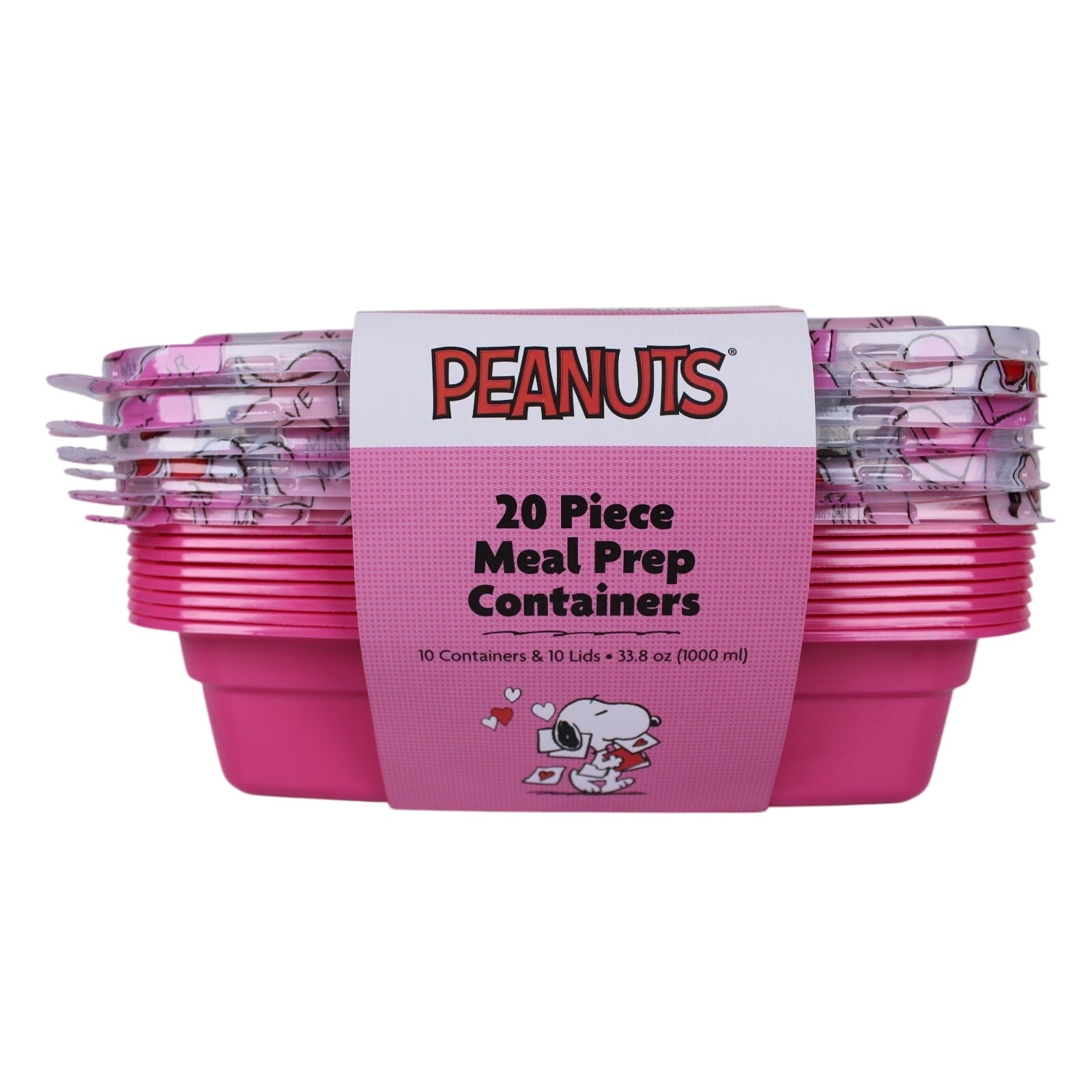 Peanuts Snoopy 20 Piece Meal PreP Food Storage Containers Valentine's Day Pink