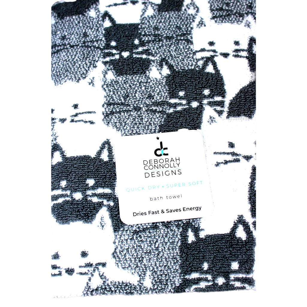 Deborah Connolly Cats Bath Towel Set 4pc Towel Bath Set White Black Grey, SOFT