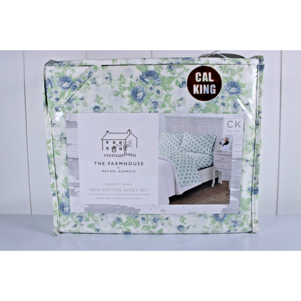 The Farmhouse Rachel Ashwell Blue Floral Cal King Sheet Set Blue Green