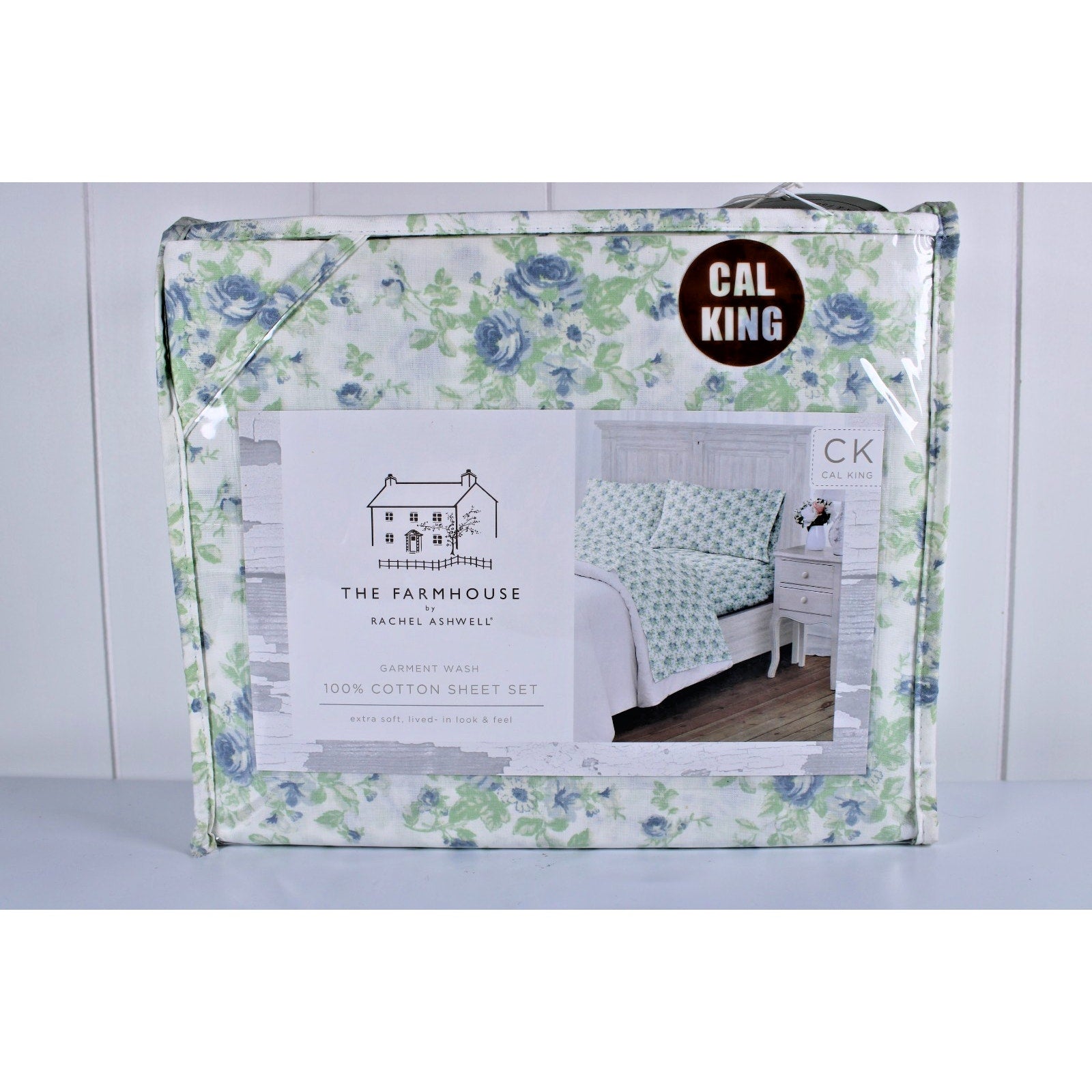 The Farmhouse Rachel Ashwell Blue Floral Cal King Sheet Set Blue Green
