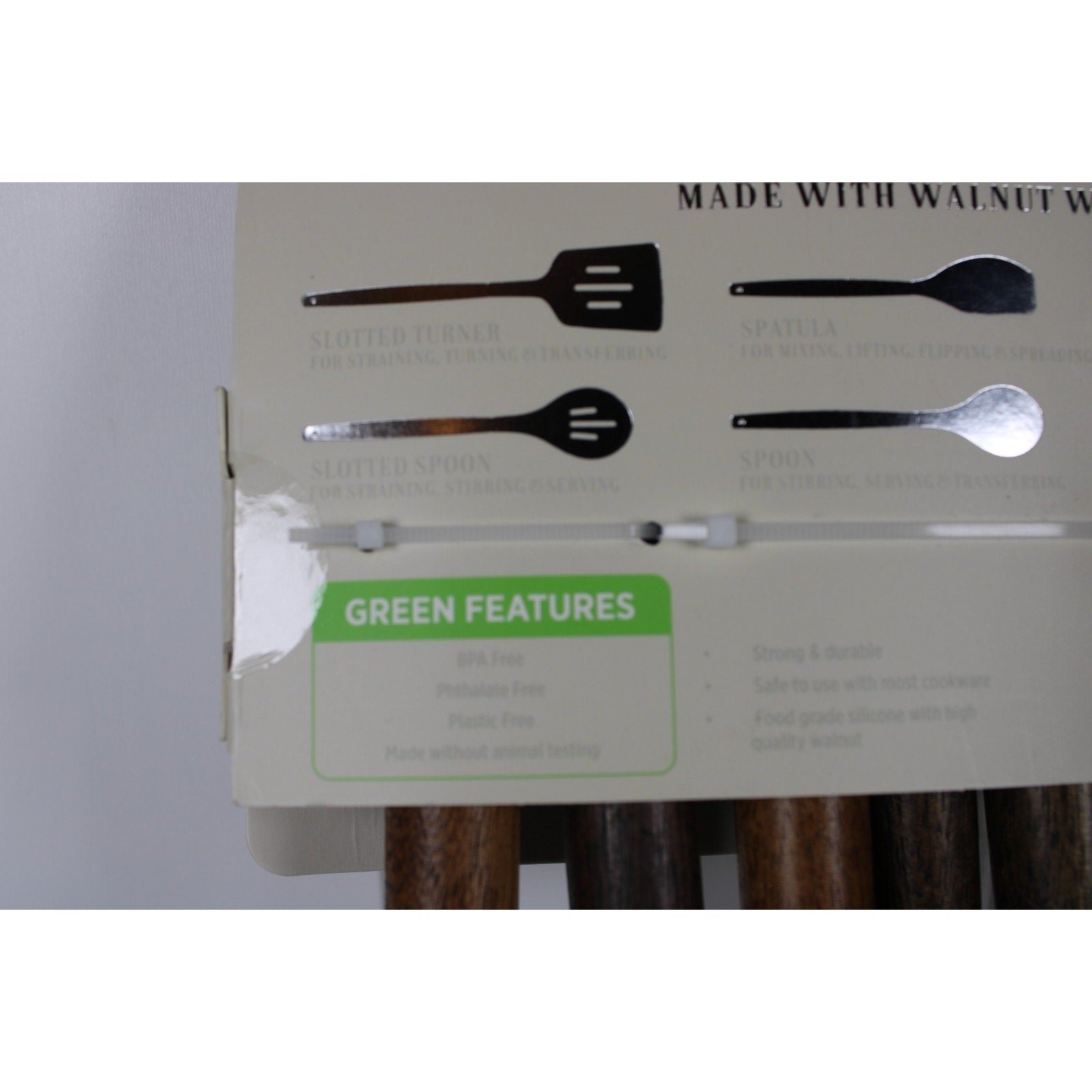 Kitchen Utensil Set of 6. Walnut handles Heat resistant Flexible silicone, Tongs
