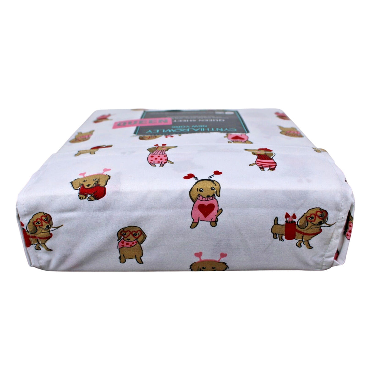 CYNTHIA ROWLEY Queen Sheet Set Weenie Dogs Valentines Hearts DACHSHUND
