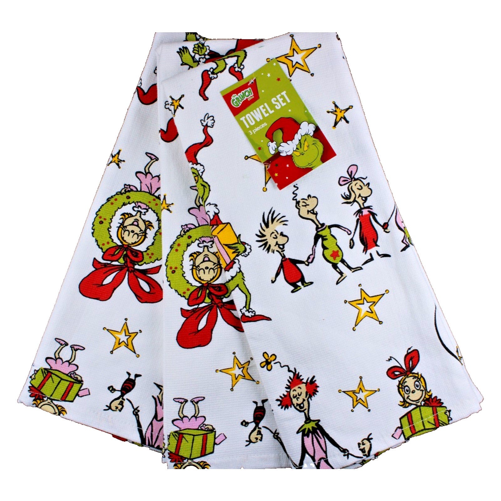 Set Of 3 Dr. Seuss The Grinch Whoville Cindy Lou Christmas Kitchen Cotton Towels