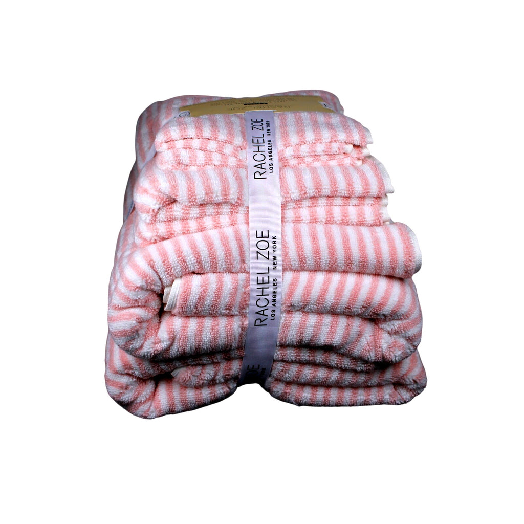 Rachel Zoe Home 6 Piece Bath Towel Set Blush Pink & White Stripes 100% Cotton, New