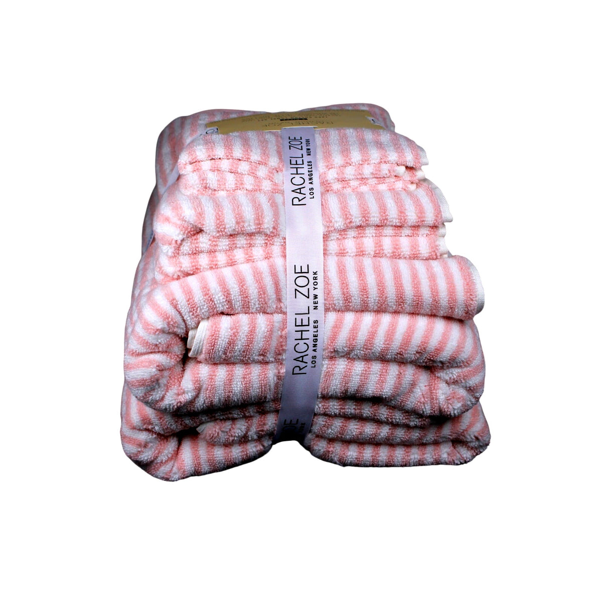 Rachel Zoe Home 6 Piece Bath Towel Set Blush Pink & White Stripes 100% Cotton, New