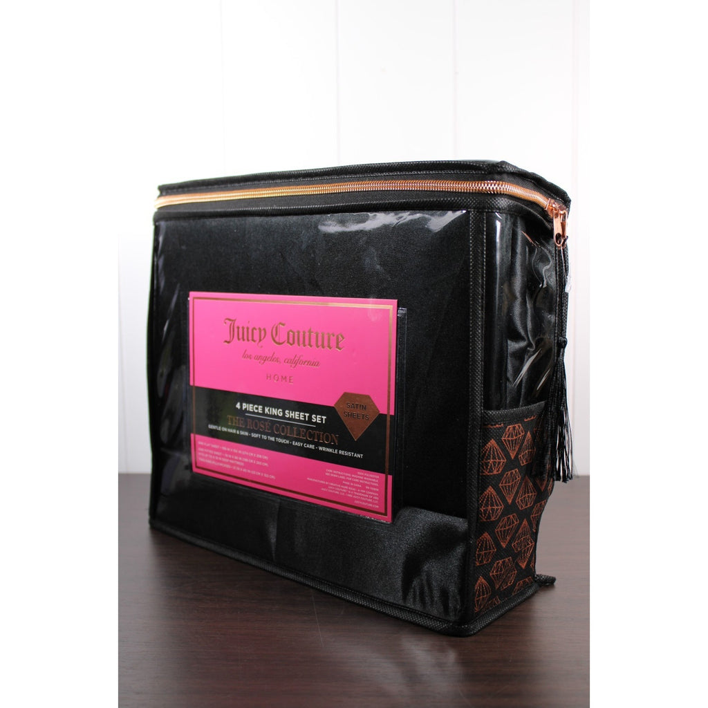 Juicy Couture Black Satin 4pc KING Sheet Set Easy Care Soft Sleek Smooth