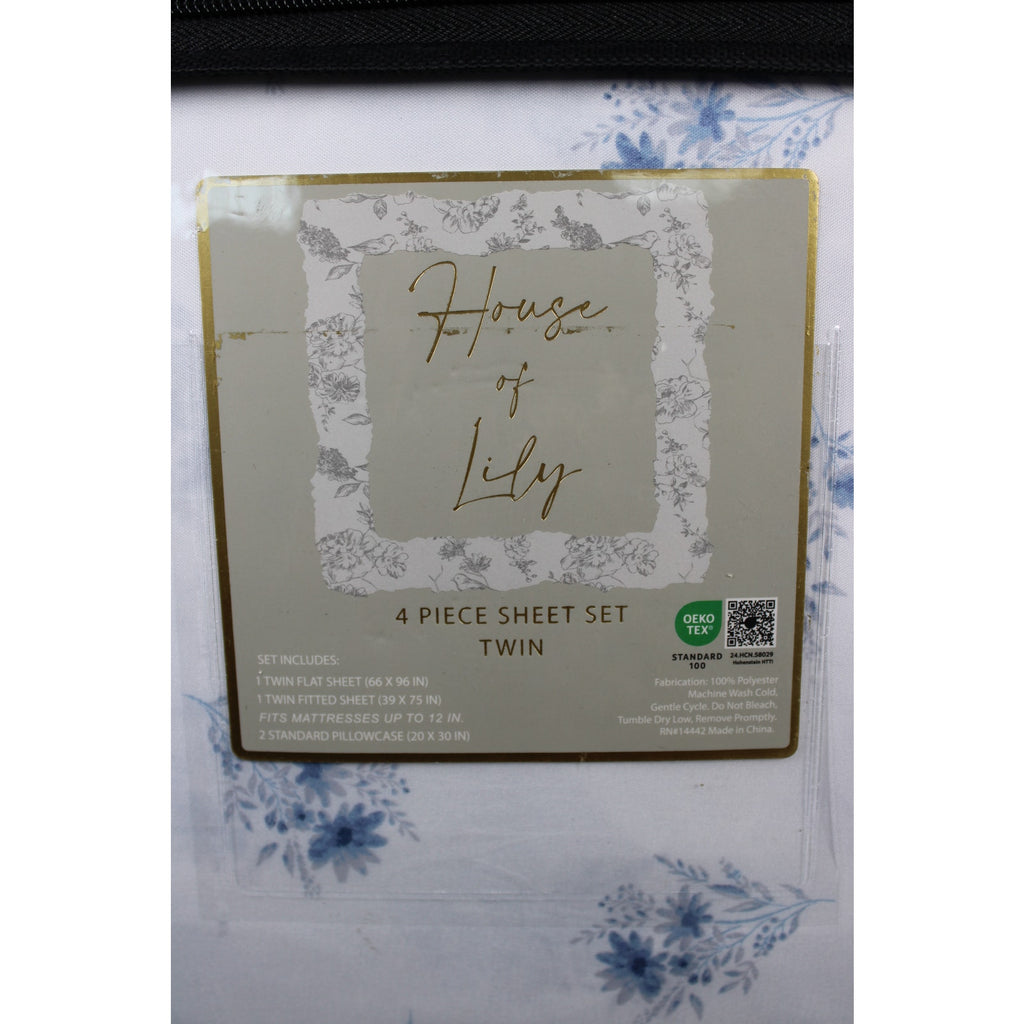 House Of Lily ~ Twin 4 Pc. Sheet Set - Purple Flowers 100% Polyester