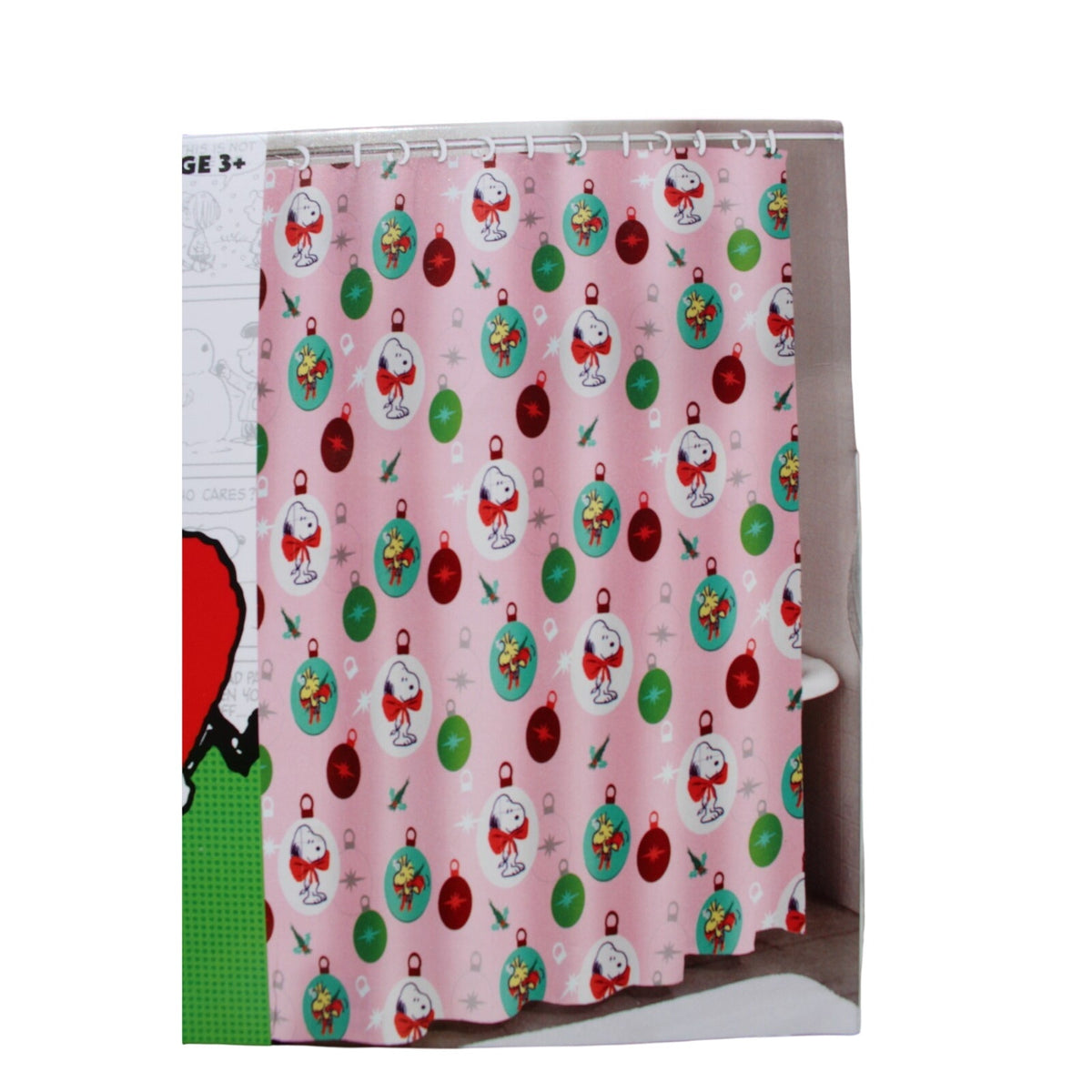 Peanuts Snoopy & Woodstock Christmas Ornaments Shower Curtain PINK 70x72 NEW