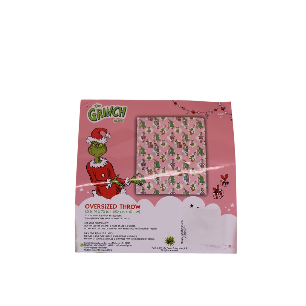 Cozy Dr. Seuss The Grinch Oversized Pink Fleece Throw Blanket 60 x 70