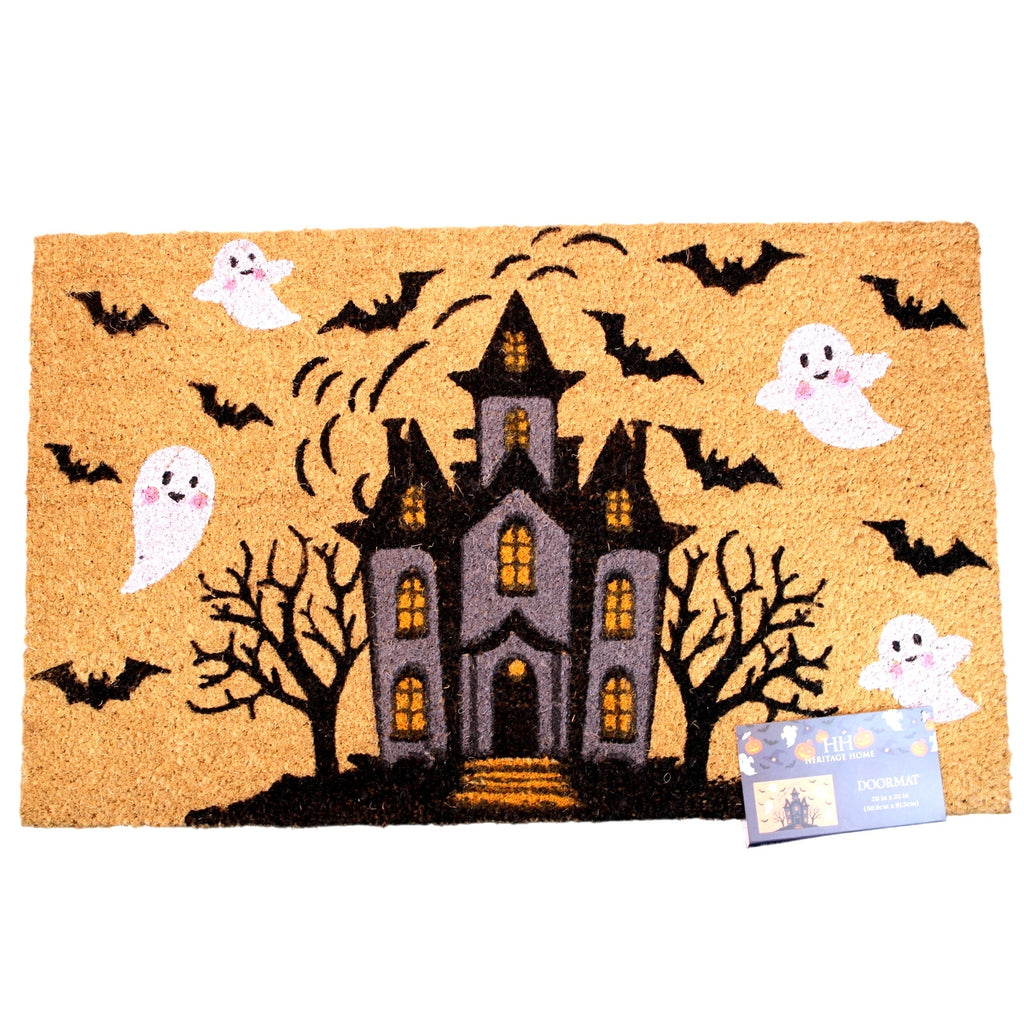 Heritage Home - Halloween Haunted House Coir Doormat Spooky Ghosts, Bats 20x32