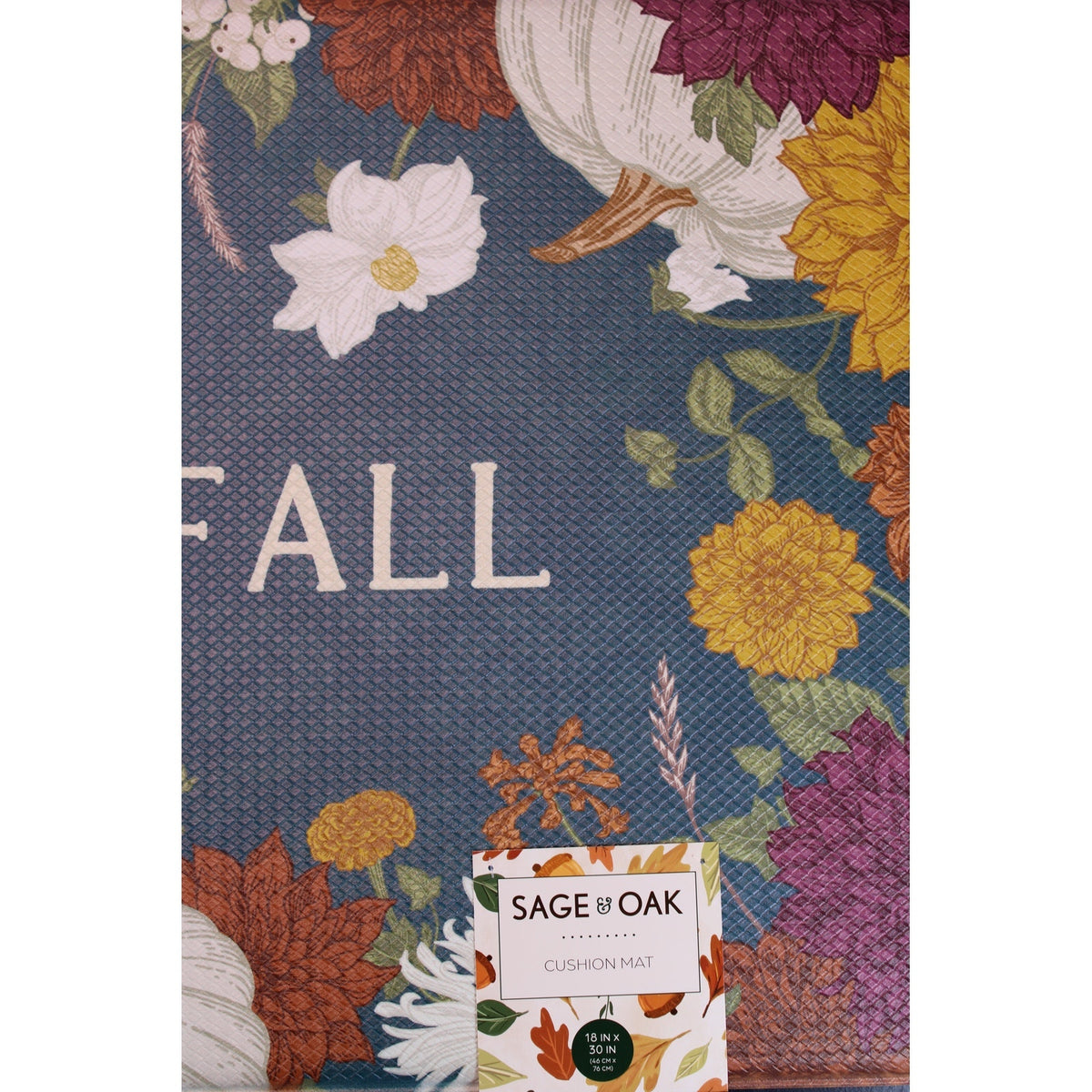 Sage & Oak Happy Fall Kitchen Cushion Mat 18x30, Pumpkin, Flowers - New