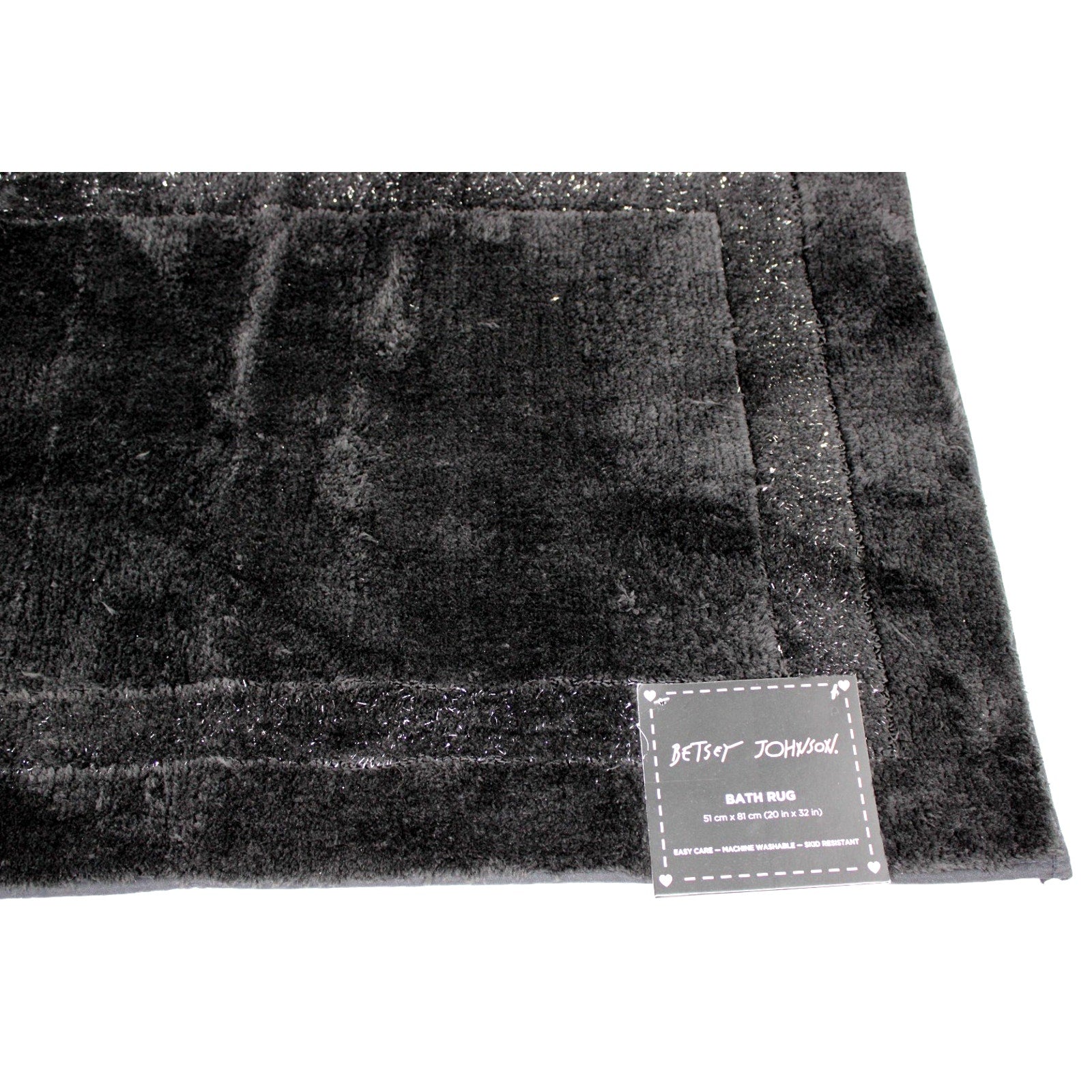 Betsey Johnson Black with Sliver tinsel accent trail Bath Rug 20 x 32 NEW