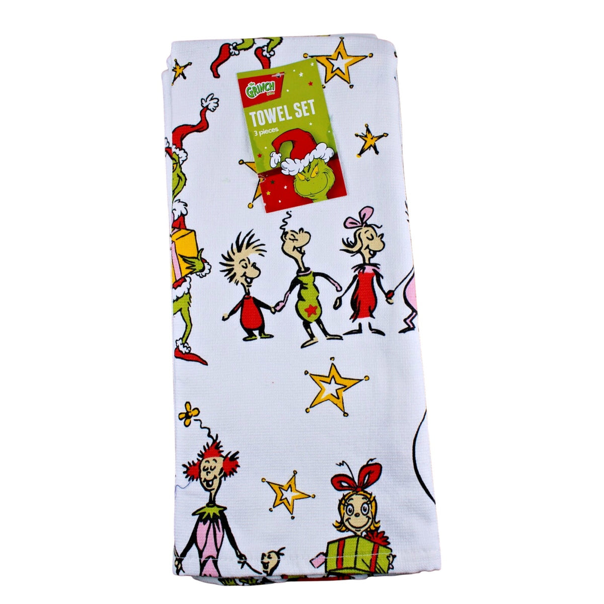 Set Of 3 Dr. Seuss The Grinch Whoville Cindy Lou Christmas Kitchen Cotton Towels