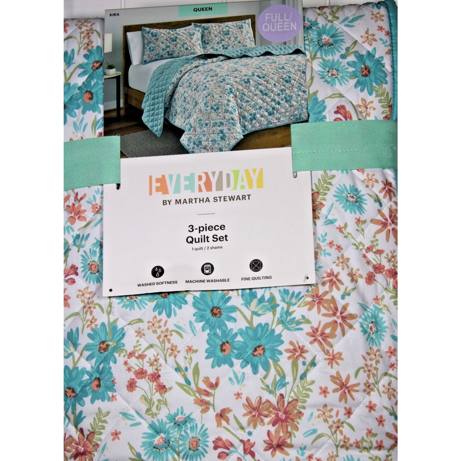 Martha Stewart Queen Quilt Set – 3-Piece Floral Bedding -Soft Quilt & 2 Shams