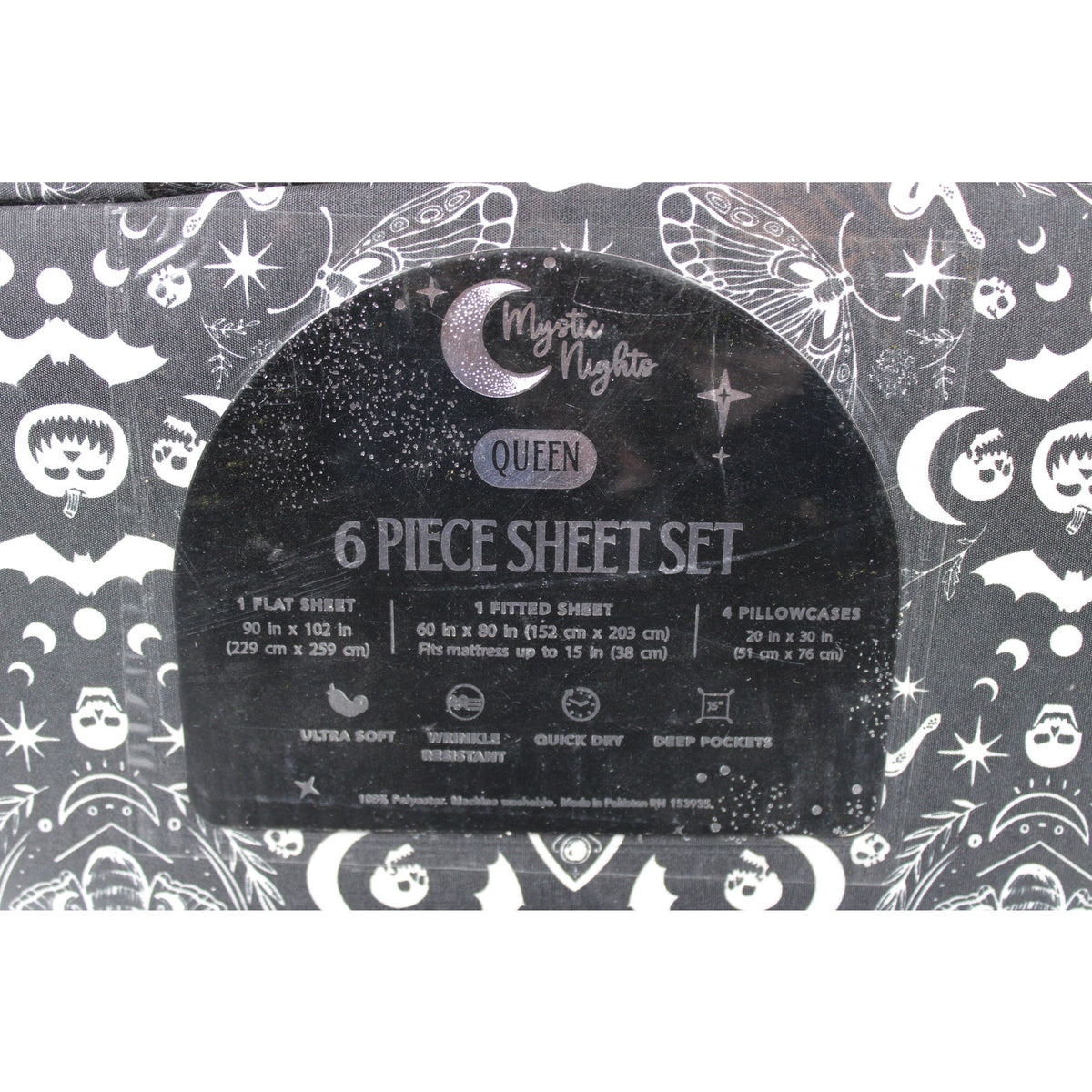 Mystic Nights Halloween 6 pc QUEEN Skulls/ Pumpkins/Butterflies/ Bats Sheet Set