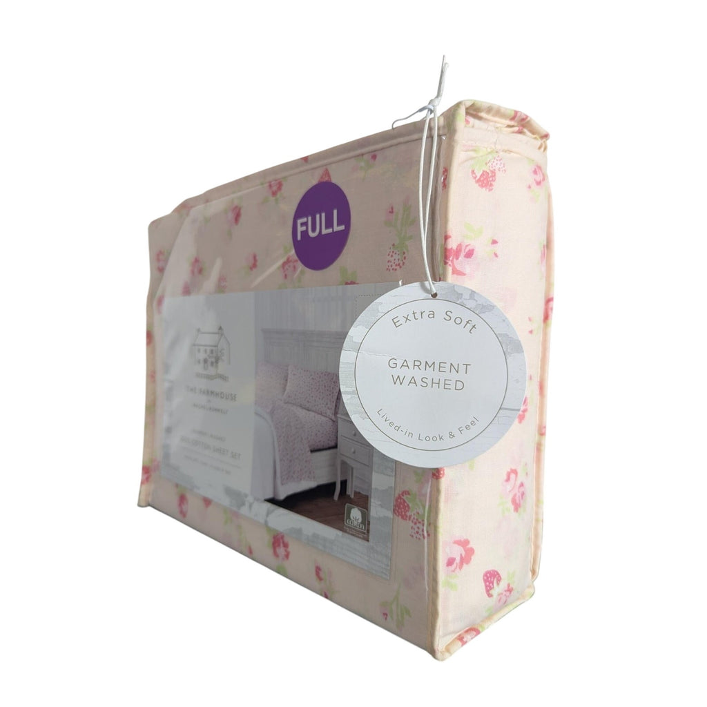 THE FARMHOUSE Rachel Ashwell FULL Pale Pink w/Strawberries & Flowers Sheet Set