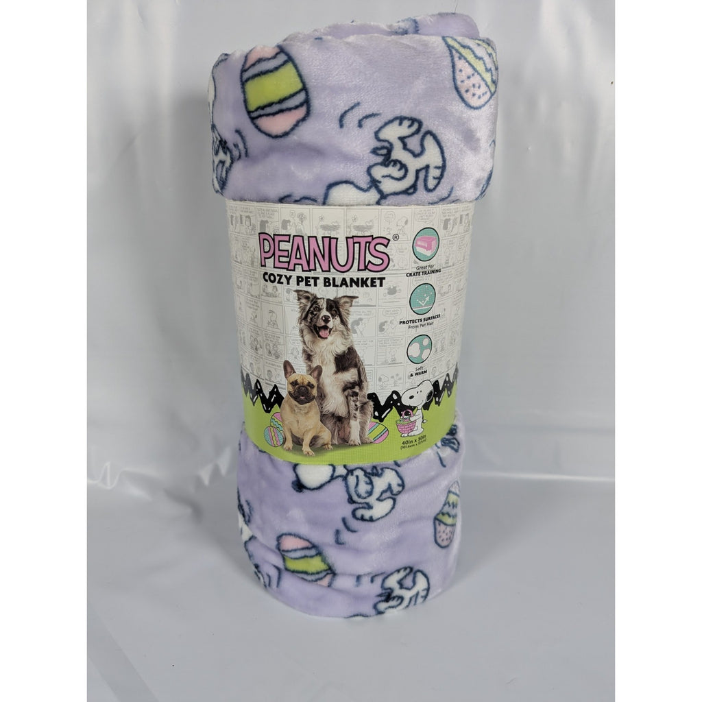 PEANUTS Cozy Sherpa Blanket for Pets - Snoopy, Easter Eggs, Bone, 40” X 50” NEW