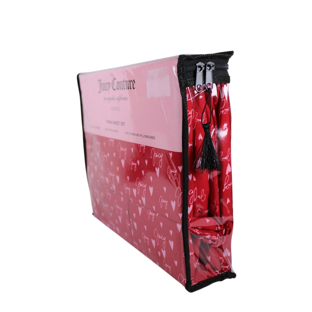 Juicy Couture Twin 4psc Bed Sheet Red, Juicy Logo, Hearts