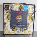 Ed Hardy 6 pc Queen Sheet Set, Tiger, Gold Chain, Tattoo Print w/4 Pillowcases