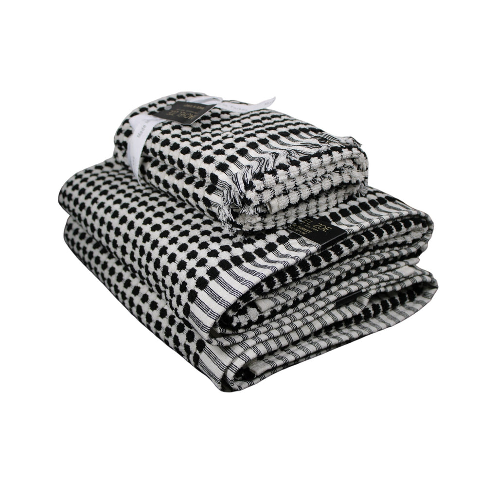 RACHEL ZOE 4pc Bath Towel Set Black White Polka Dot Bath, Hand - Turkish Towels  NEW