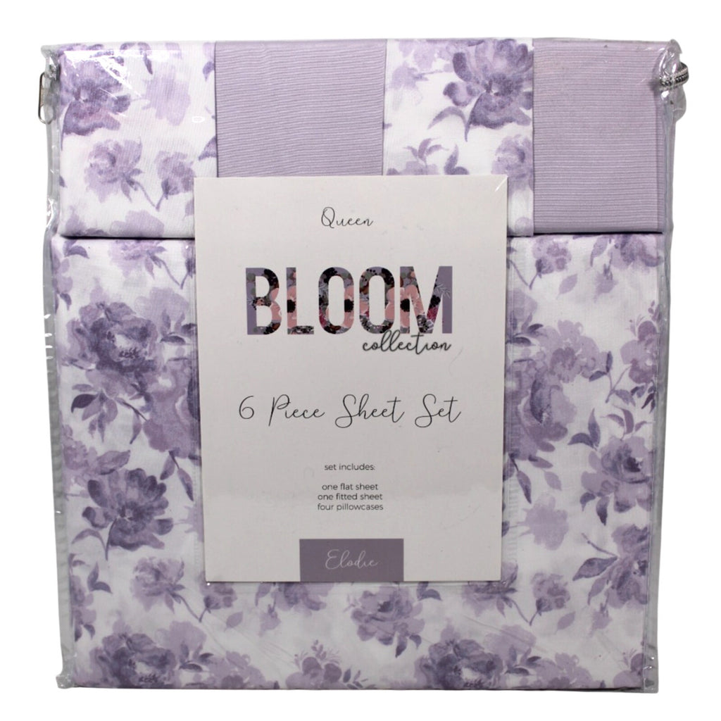Bloom Collection 6 Pc Queen Sheet Set Purple Floral