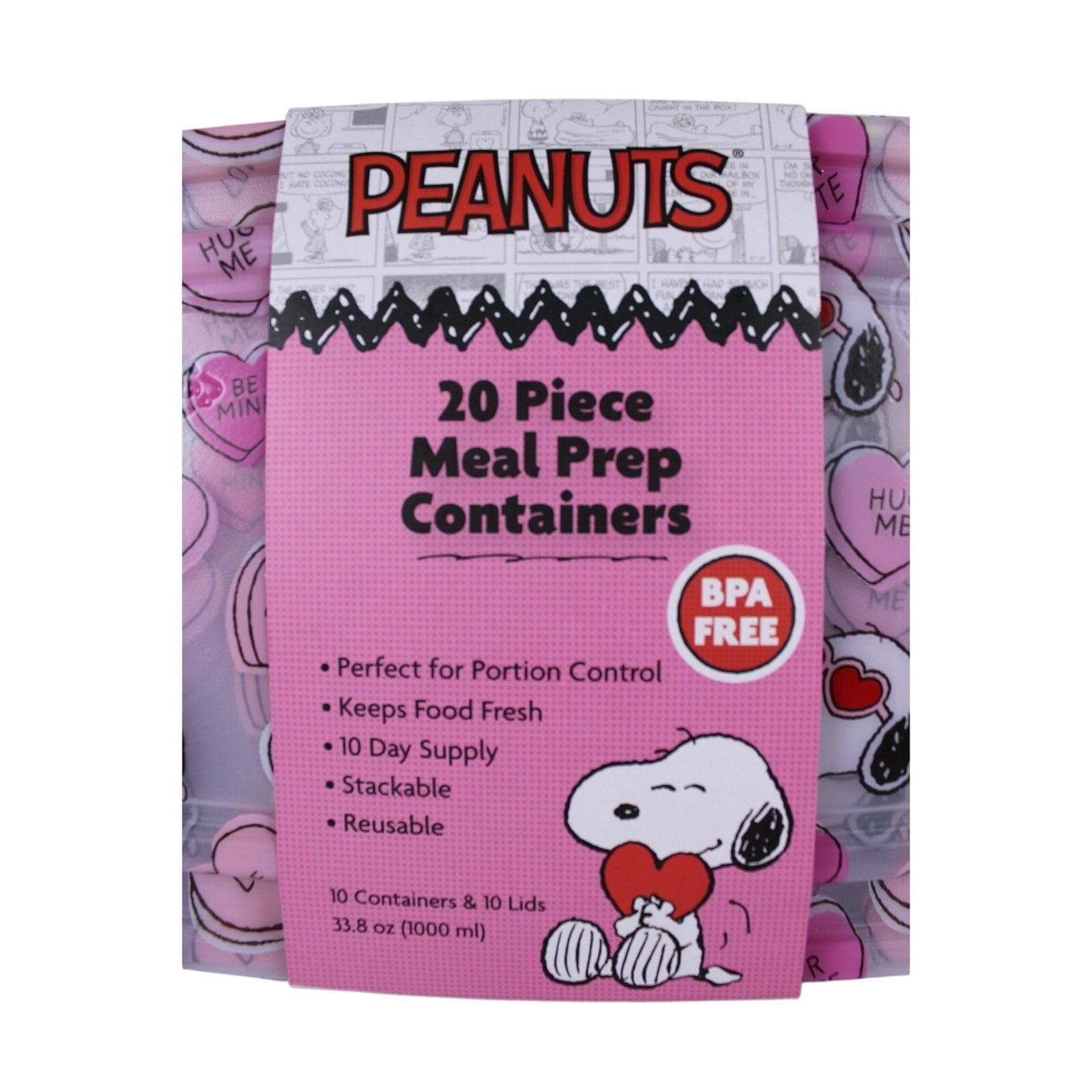 Peanuts Snoopy 20 Piece Meal PreP Food Storage Containers Valentine's Day Pink