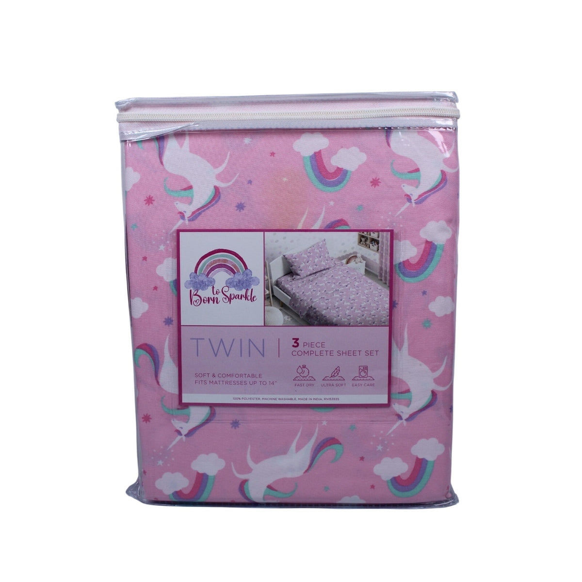 Twin Unicorn & Rainbows Sheet Set 3-Piece Complete set, Ultra Soft , Kids