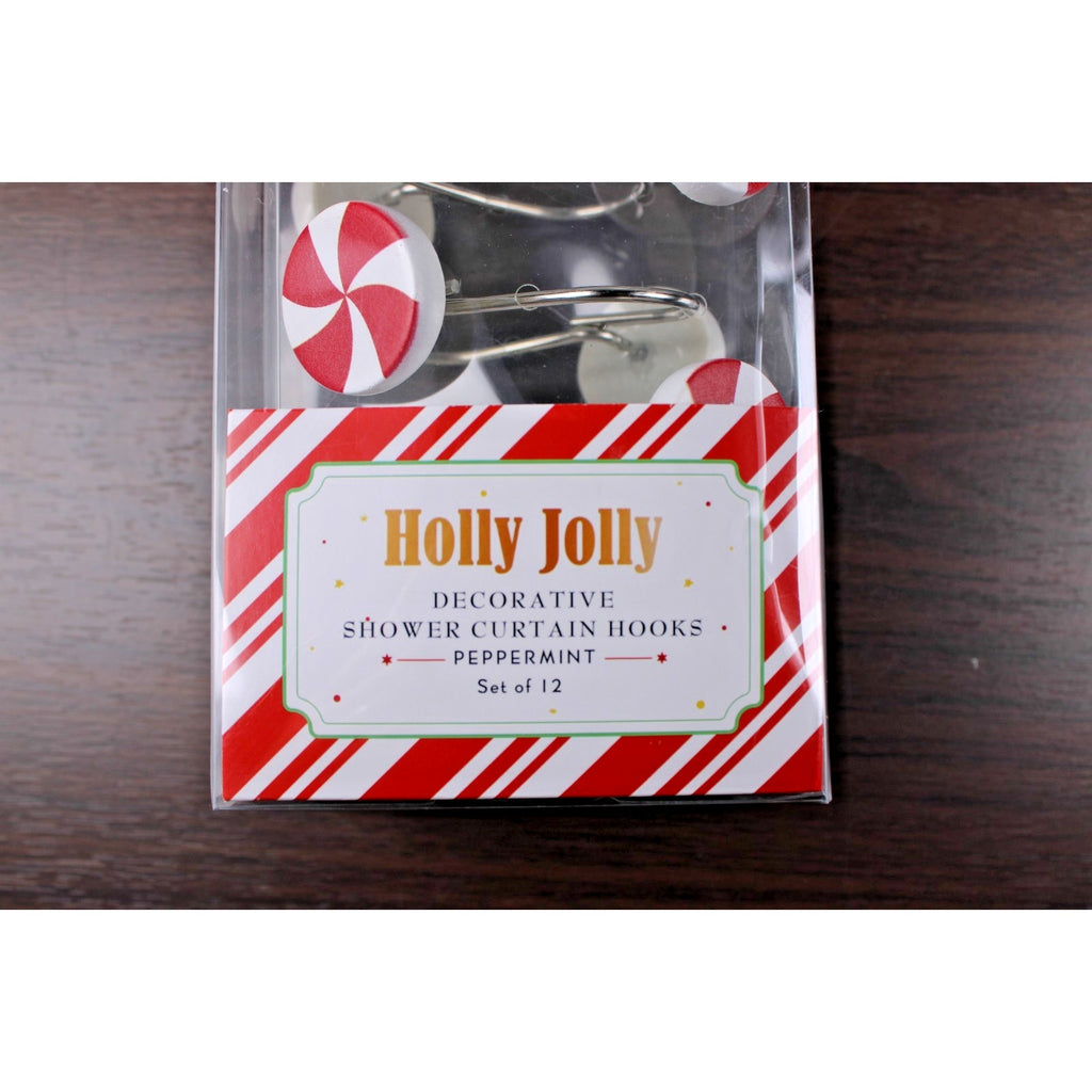 Set of 12 CHRISTMAS PEPPERMINT CANDY SHOWER CURTAIN HOOKS RINGS NIB