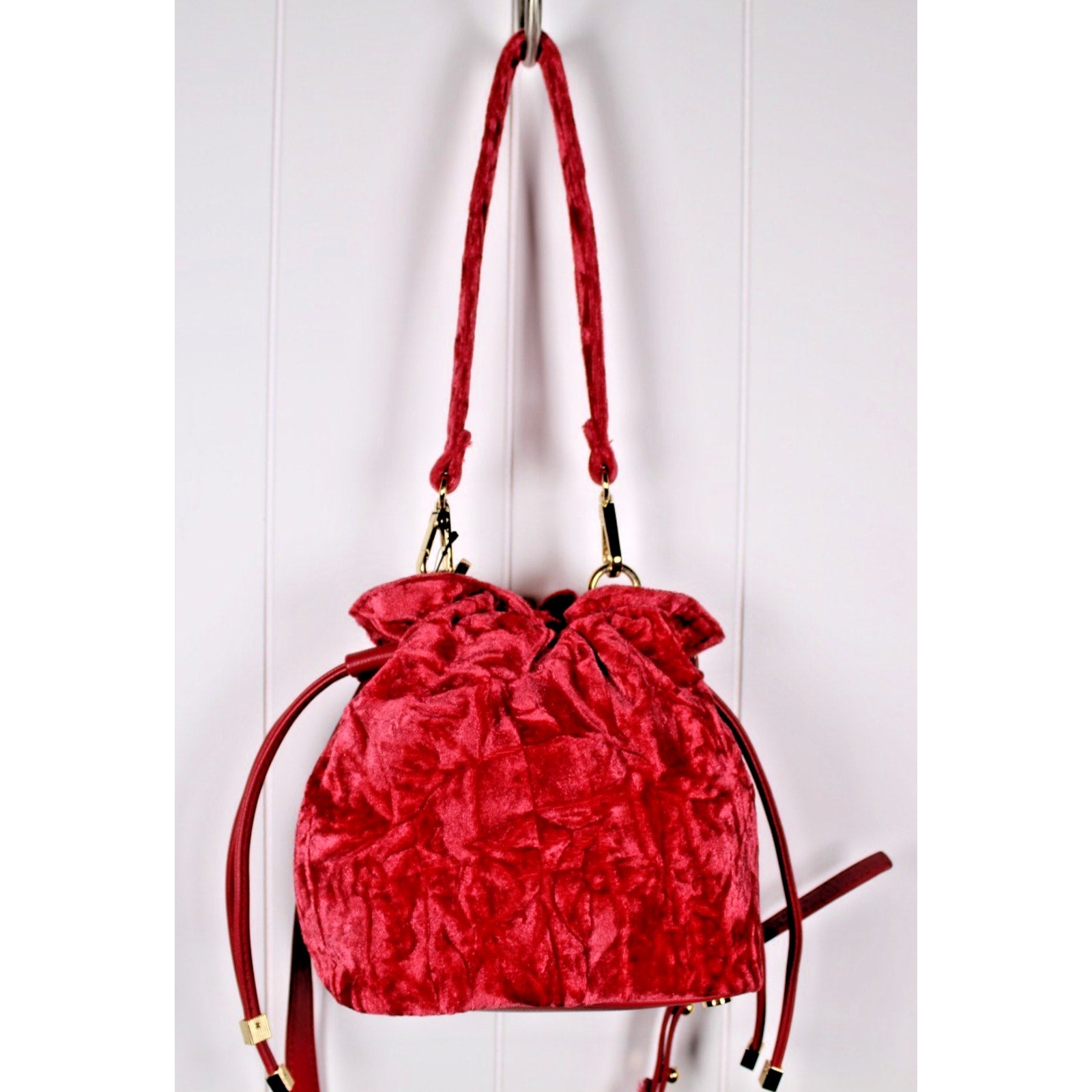 INC International Concepts Meliss velvety bucket crossbody bag - RED PEPPER
