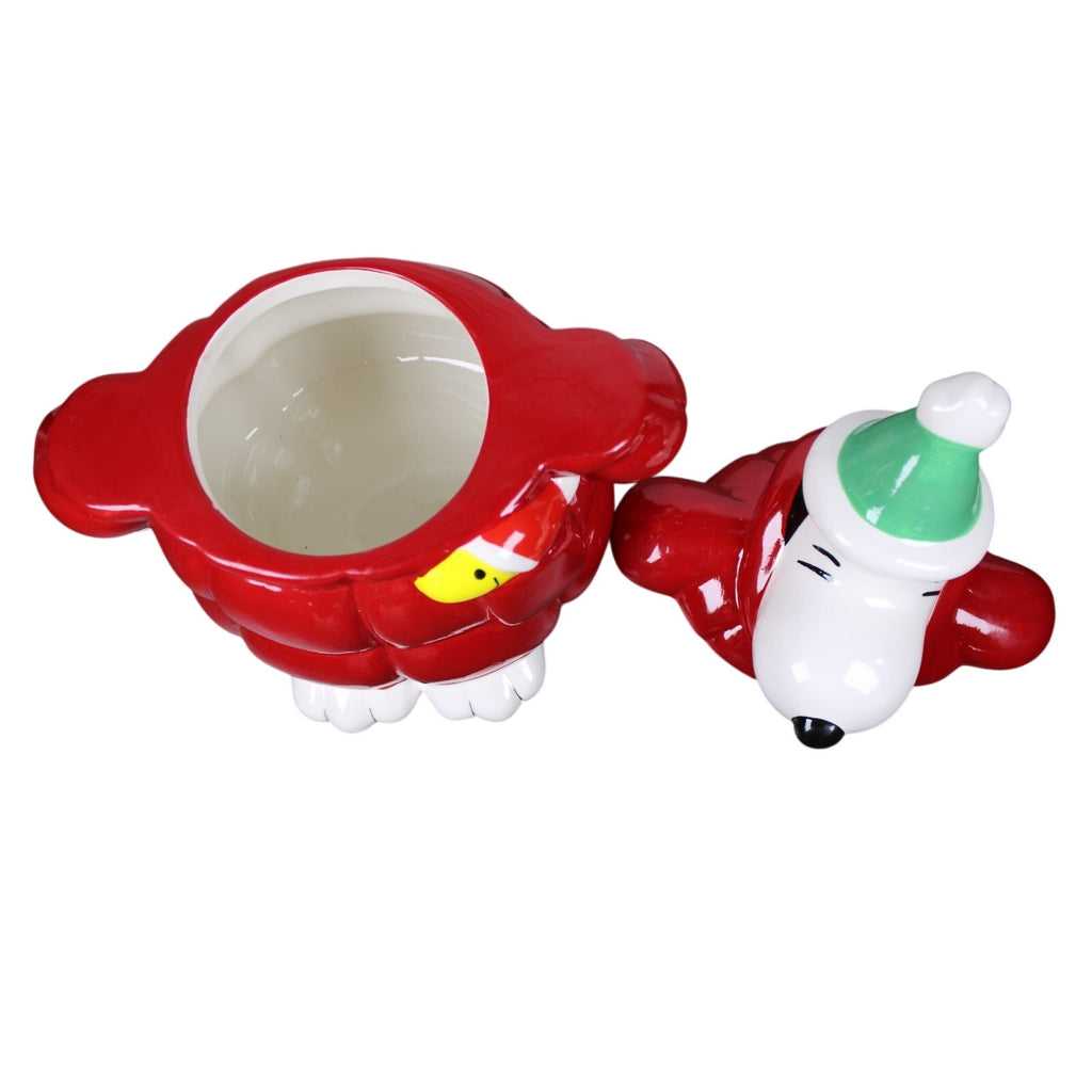 NEW Peanuts Snoopy Red Puffer Jacket Woodstock Cookie Jar Canister Christmas