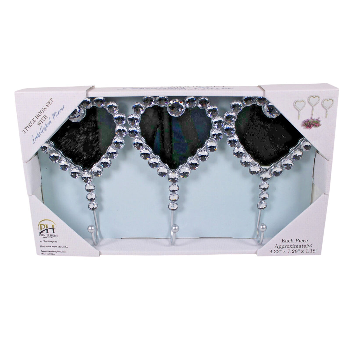 Heart-Shaped Mirror Wall Hooks, Embellished with shinny jewels