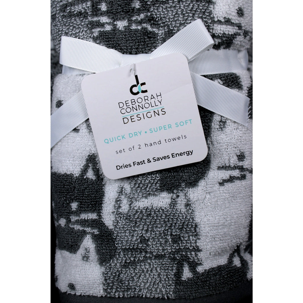 Deborah Connolly Cats Bath Towel Set 4pc Towel Bath Set White Black Grey, SOFT