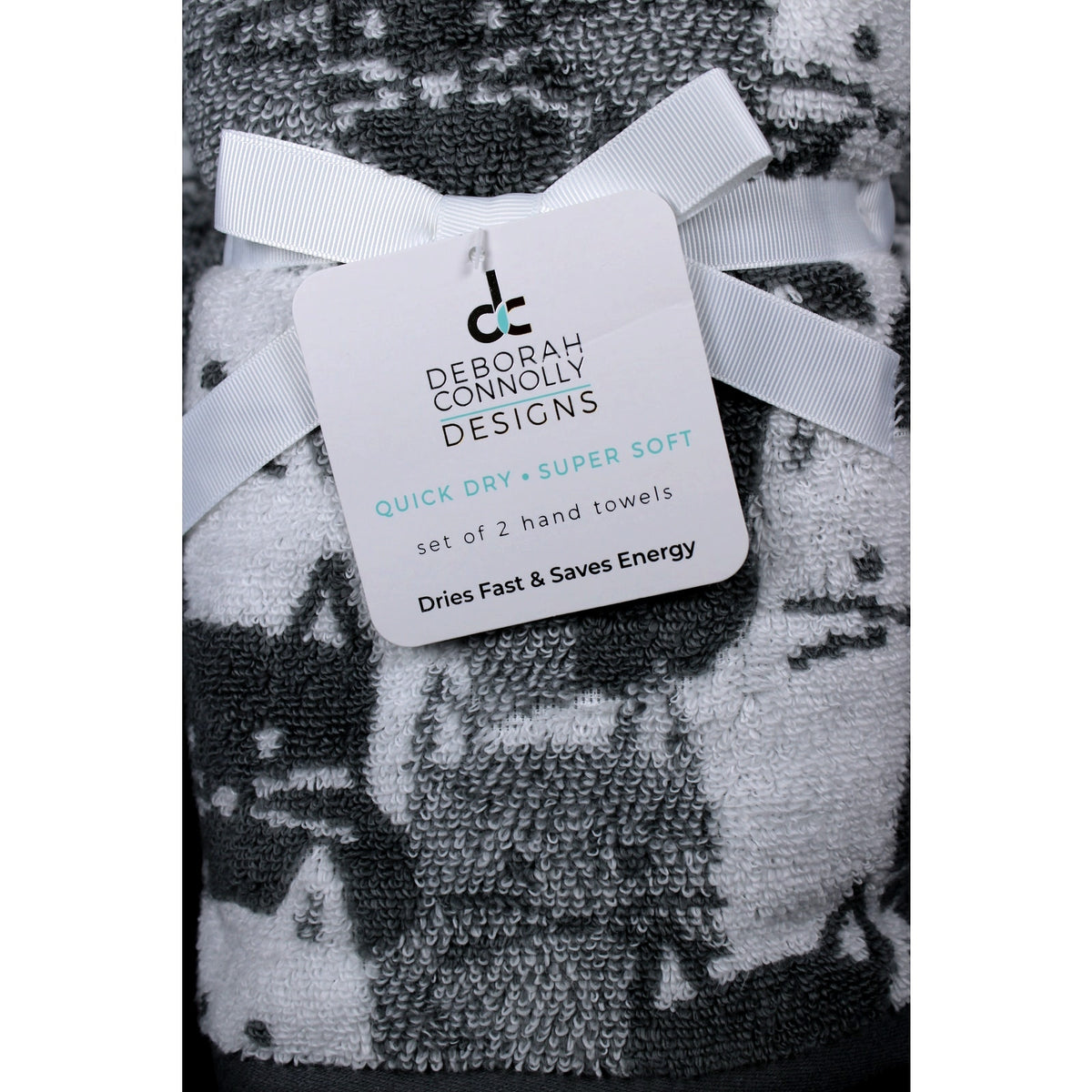 Deborah Connolly Cats Bath Towel Set 4pc Towel Bath Set White Black Grey, SOFT