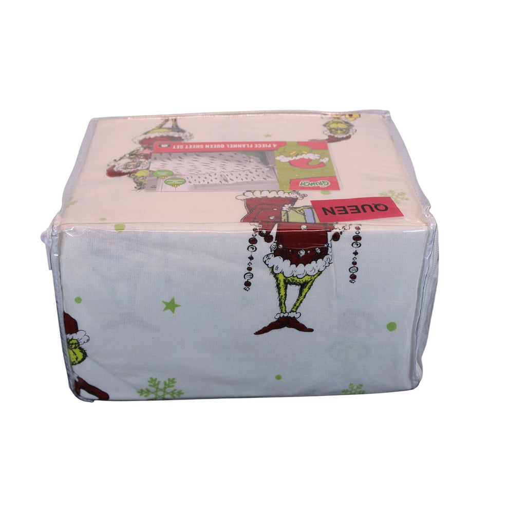 New Dr. Seuss Grinch 4 piece Queen Flannel Sheet Set - Holiday Fun